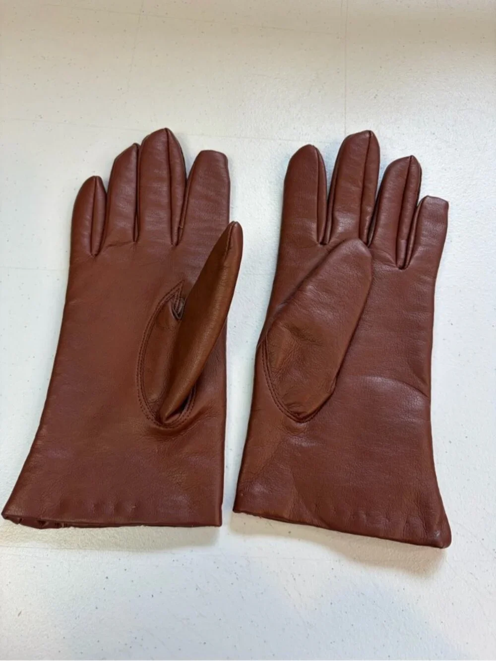 Vintage Brown Leather Driving Gloves Pile Lined Winter Warm Women's Size Large